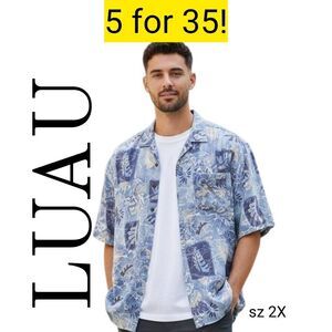 Neutral Blue Hawaiian Luau Collared Short Sleeve Shirt SALE 5 for 35